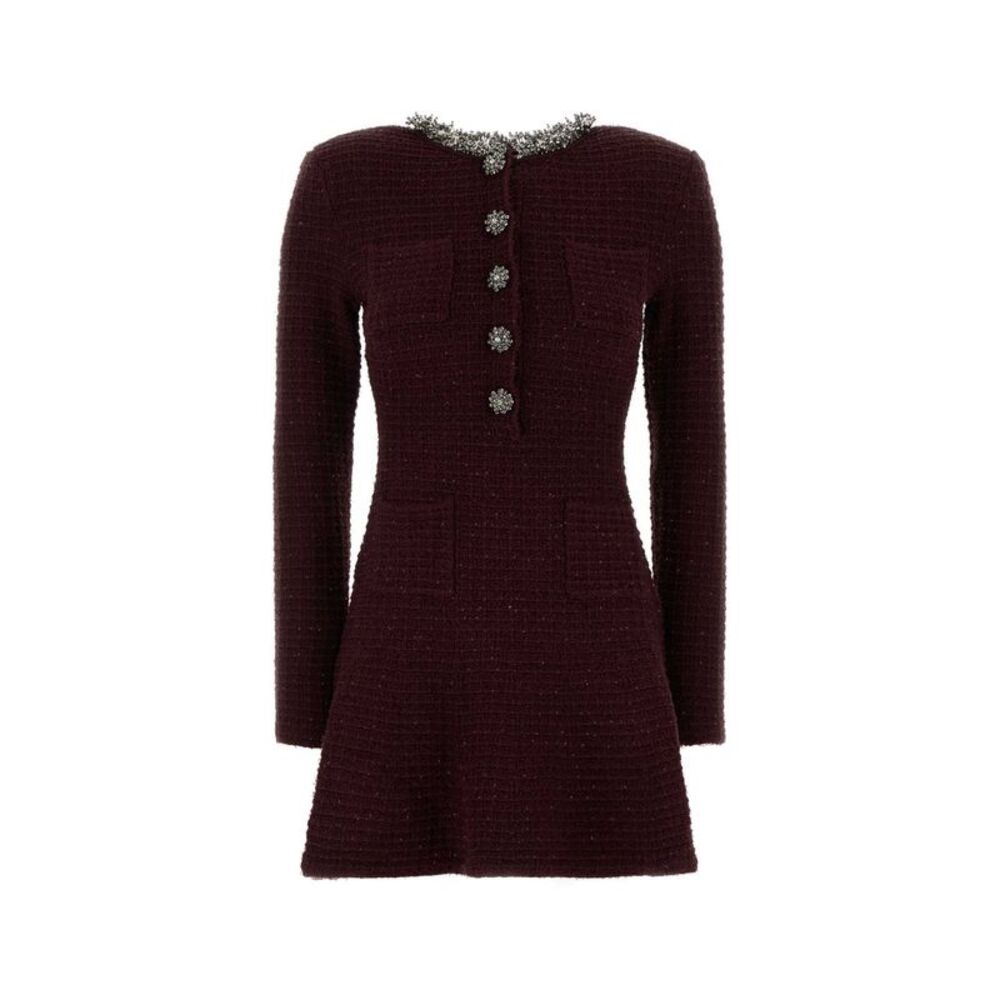 Self Portrait Women Burgundy Tweed Dress